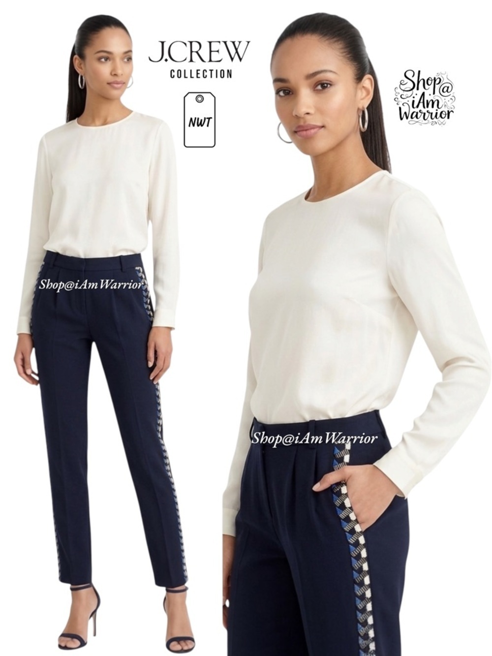 J.Crew Collection NWT navy embellished tuxedo striped pants *shop@iamwarrior
